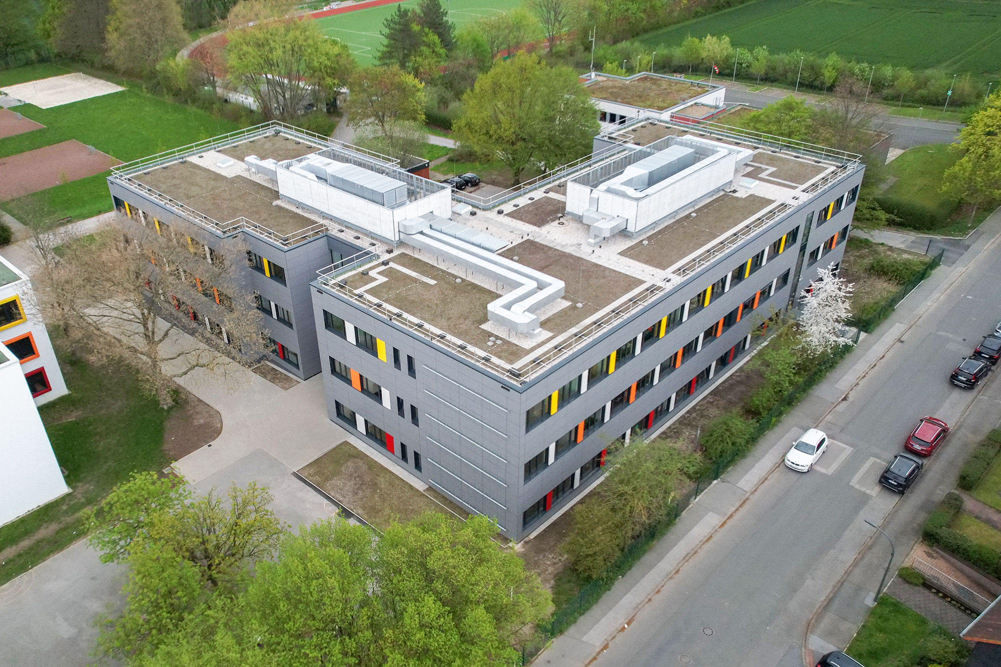 Architekturfotografie, Drohnenaufnahme Immobilien Gebäude, Architektur Fotograf Köln, Sarah Jabs